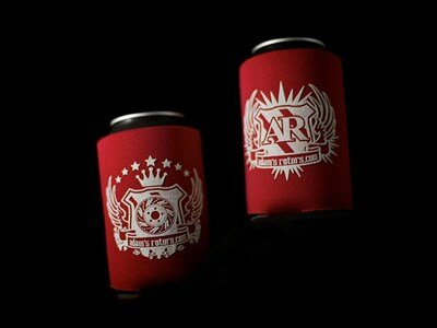 2 PACK of AR KOOZIES / red beverage insulators w/white screen | two logos